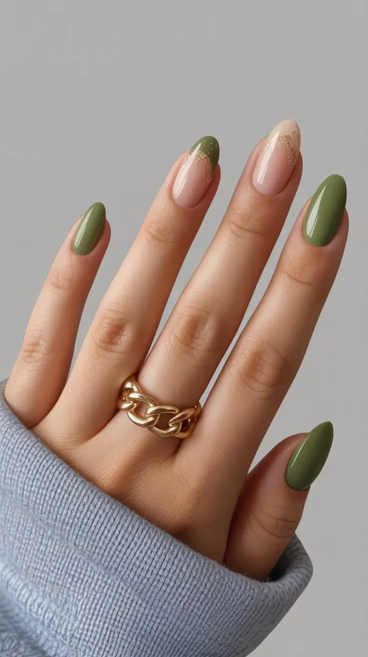 neutral winter nails almond Olive Luxe Gradient