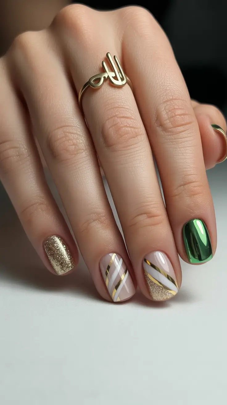 short-winter-nails-2025-golden-emerald