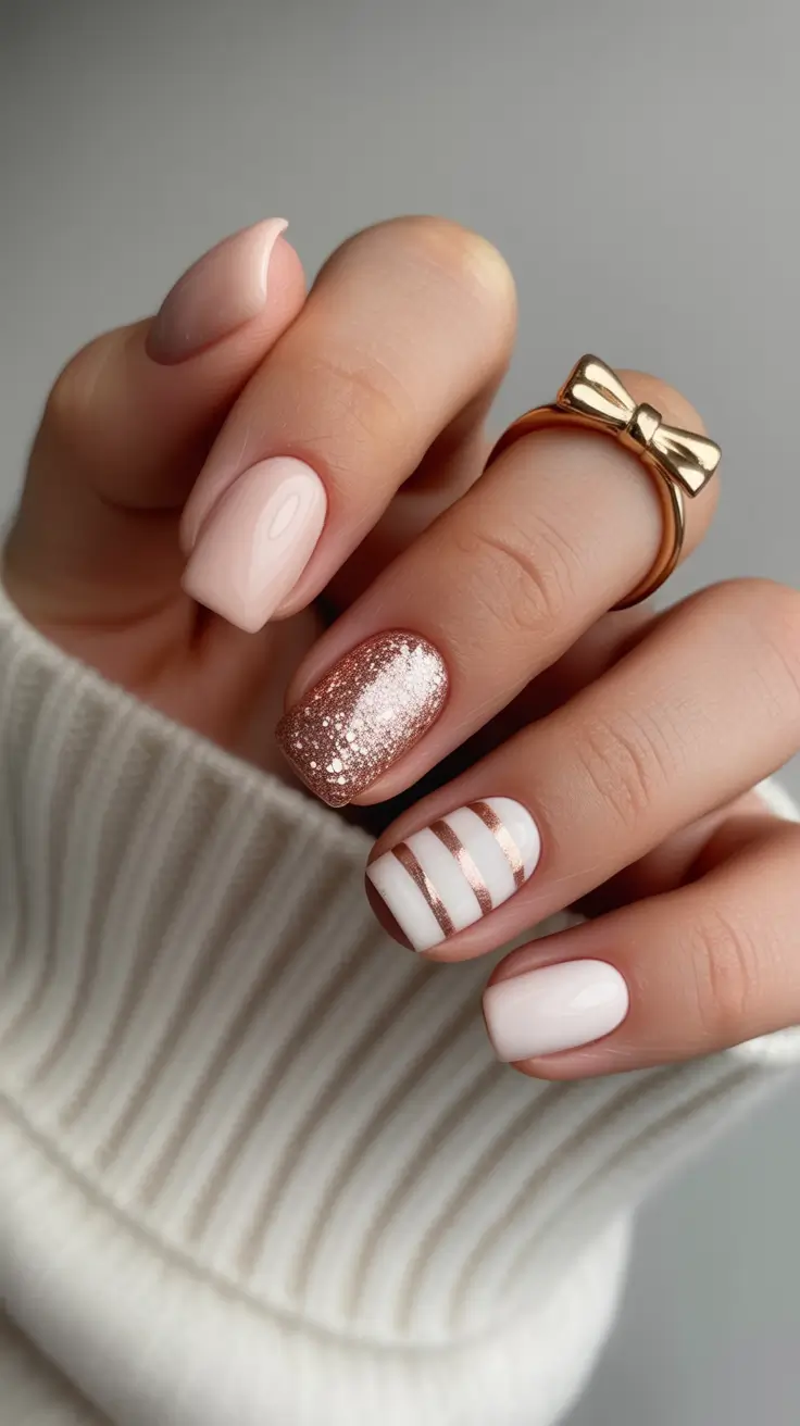 short-winter-nails-2025-rose-gold-stripes