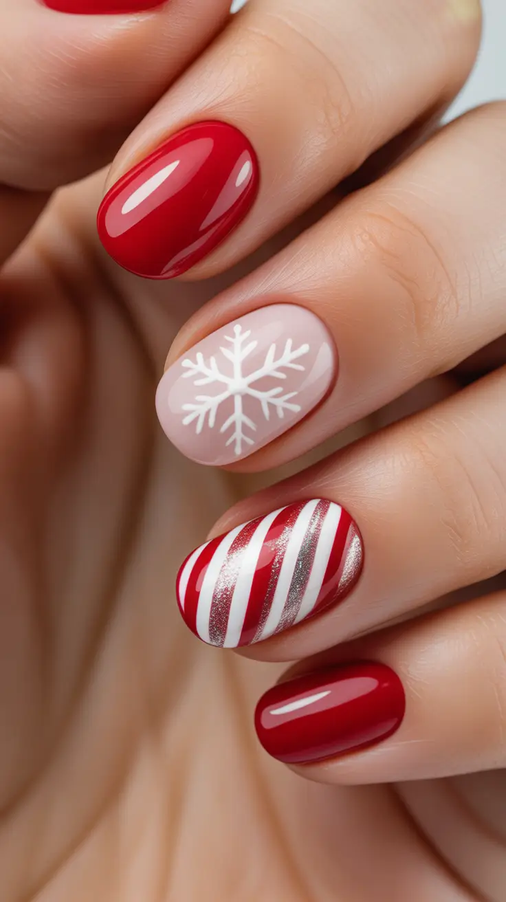 red winter nails 2026 Snowflake Candy