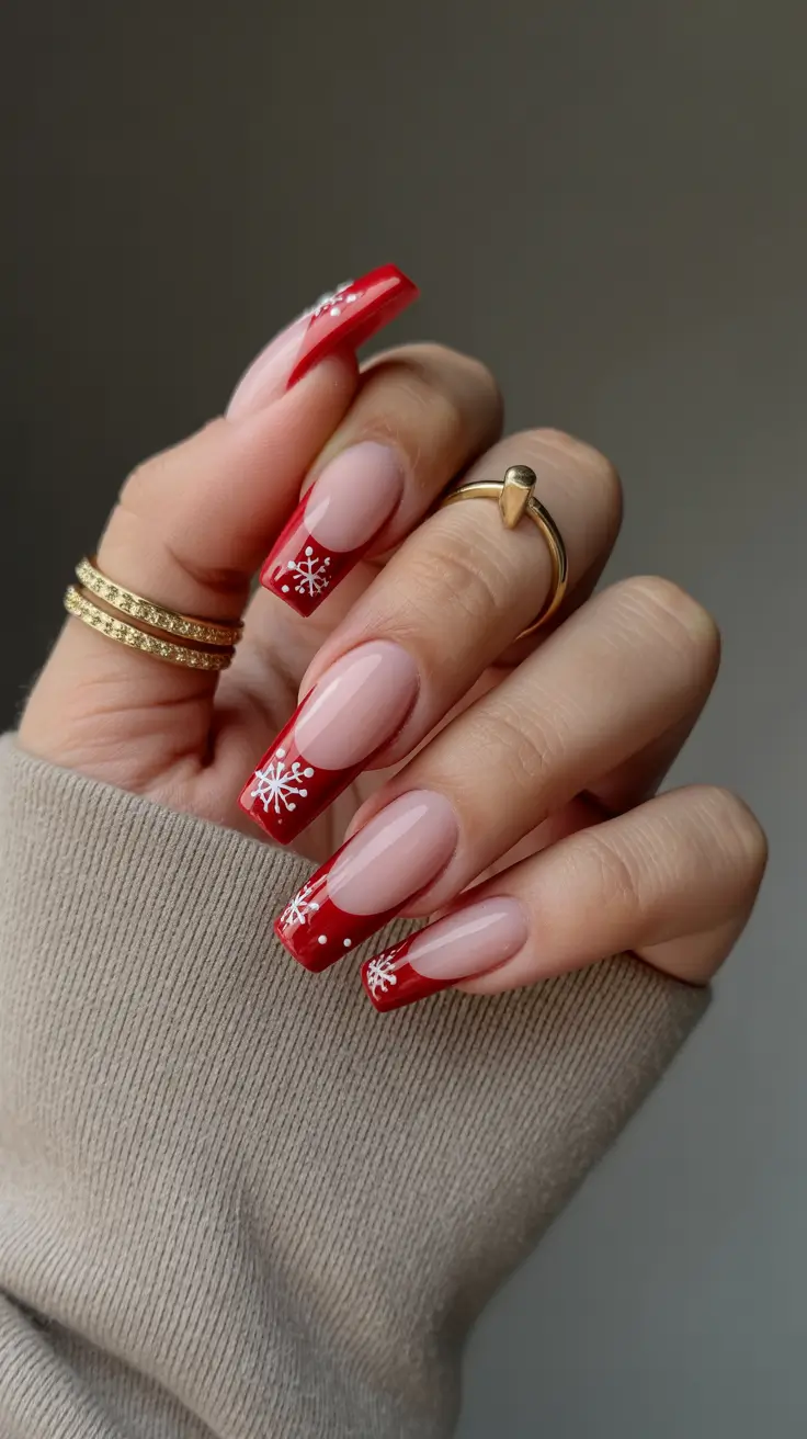 red winter nails 2026 Frosted French
