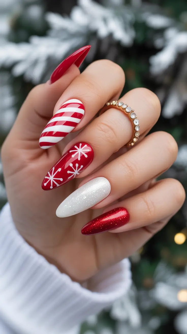red winter nails 2026 Candy Cane Spark