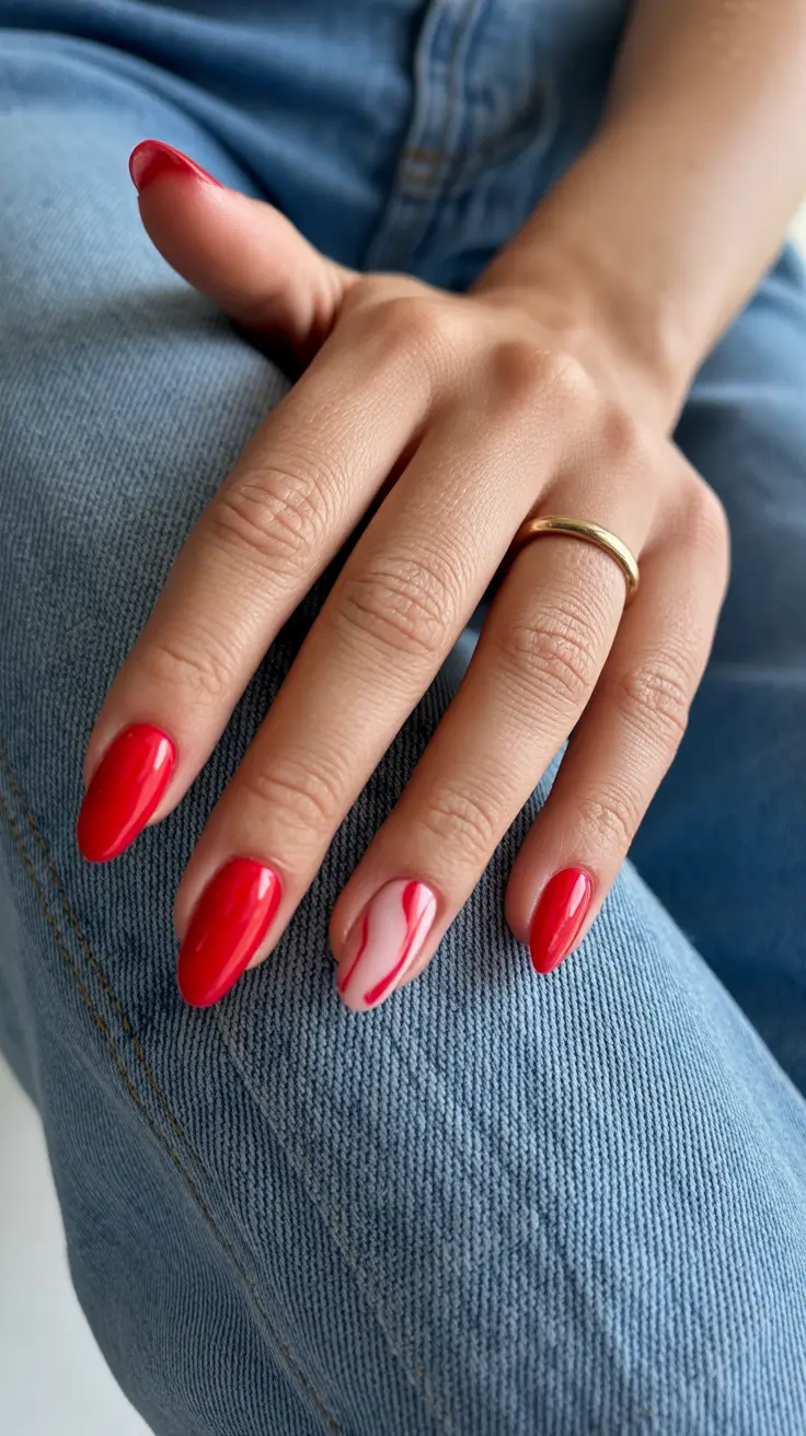 red winter nails 2026 Minimal Red Waves
