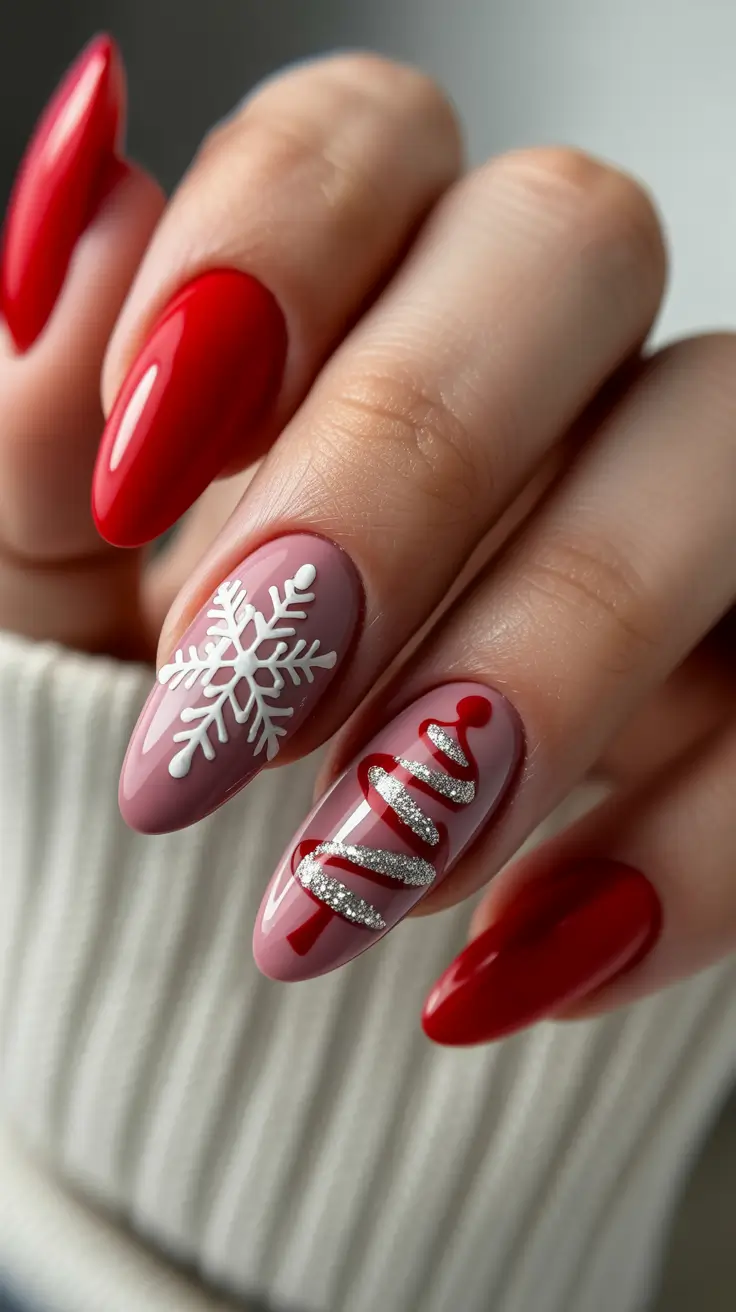 red winter nails 2026 Frosted Christmas Story