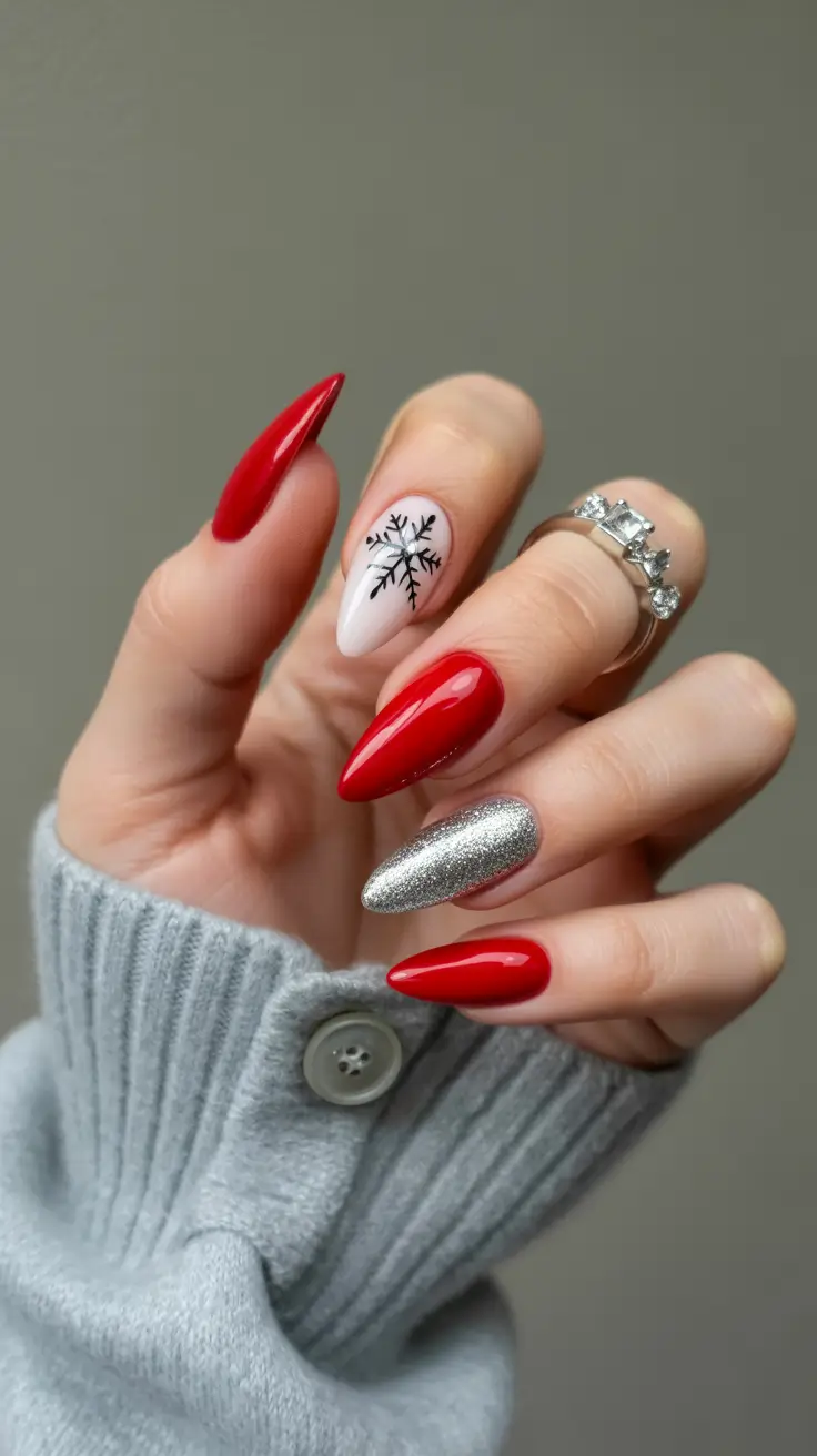 red winter nails 2026 Silver Snow Drama