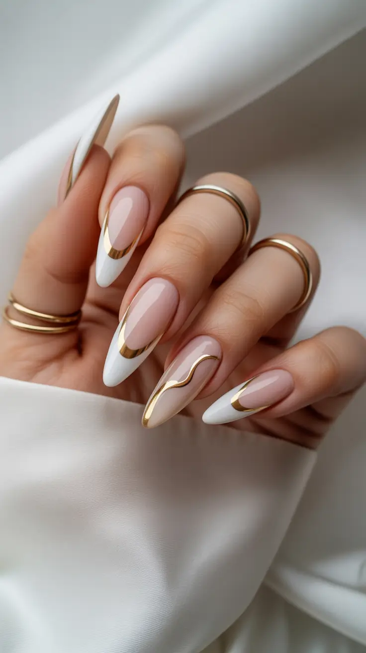simple winter nails 2026 almond Soft Gold-Tipped French