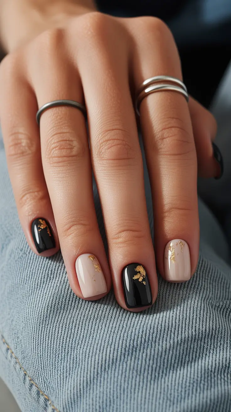 simple winter nails short neutral Golden Contrast Minimalism