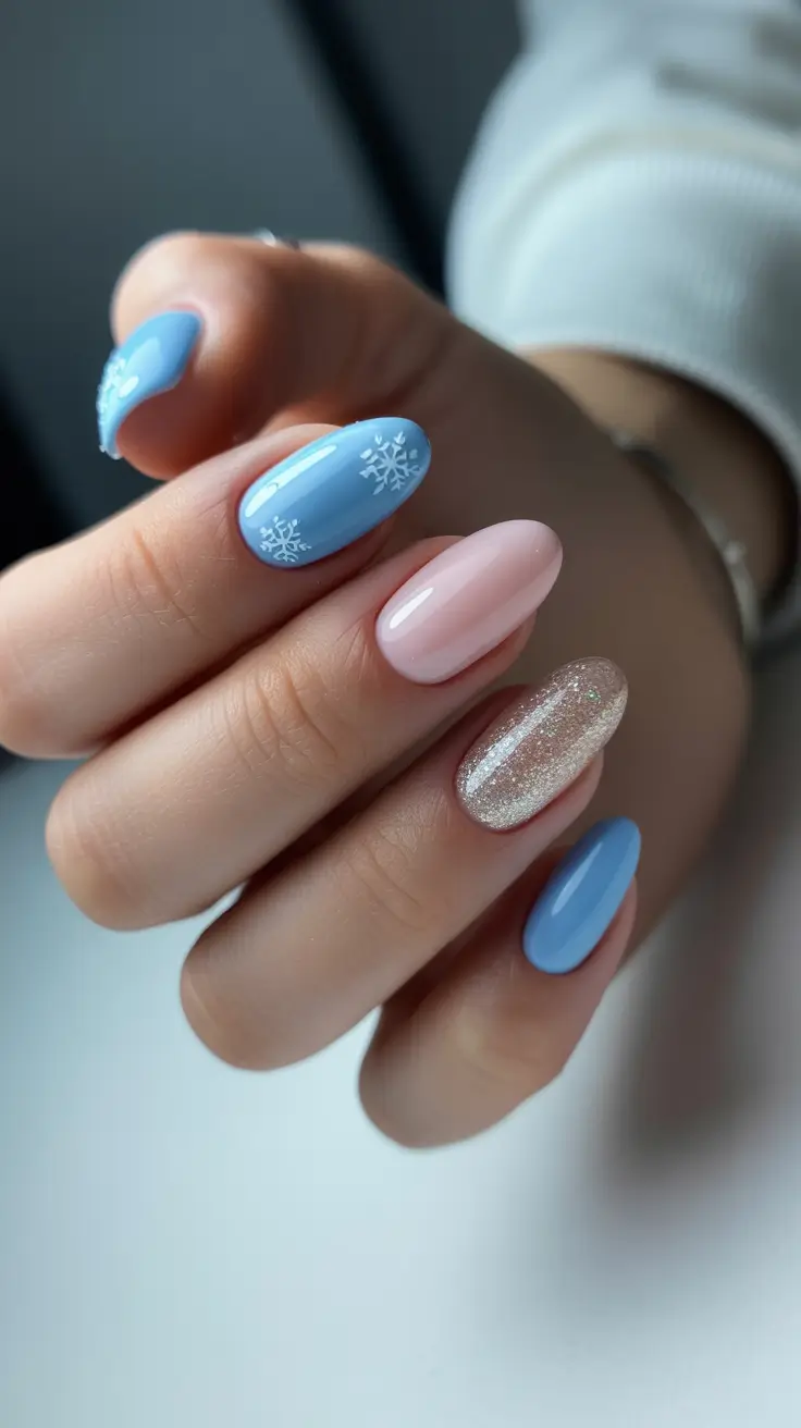 simple winter nails 2026 almond Frosty Sky Sparkle