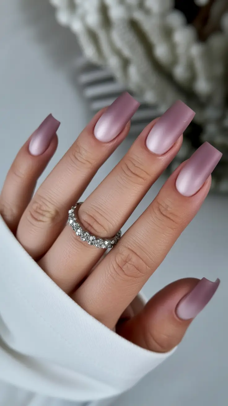 simple winter nails 2026 square Frosted Rose Satin