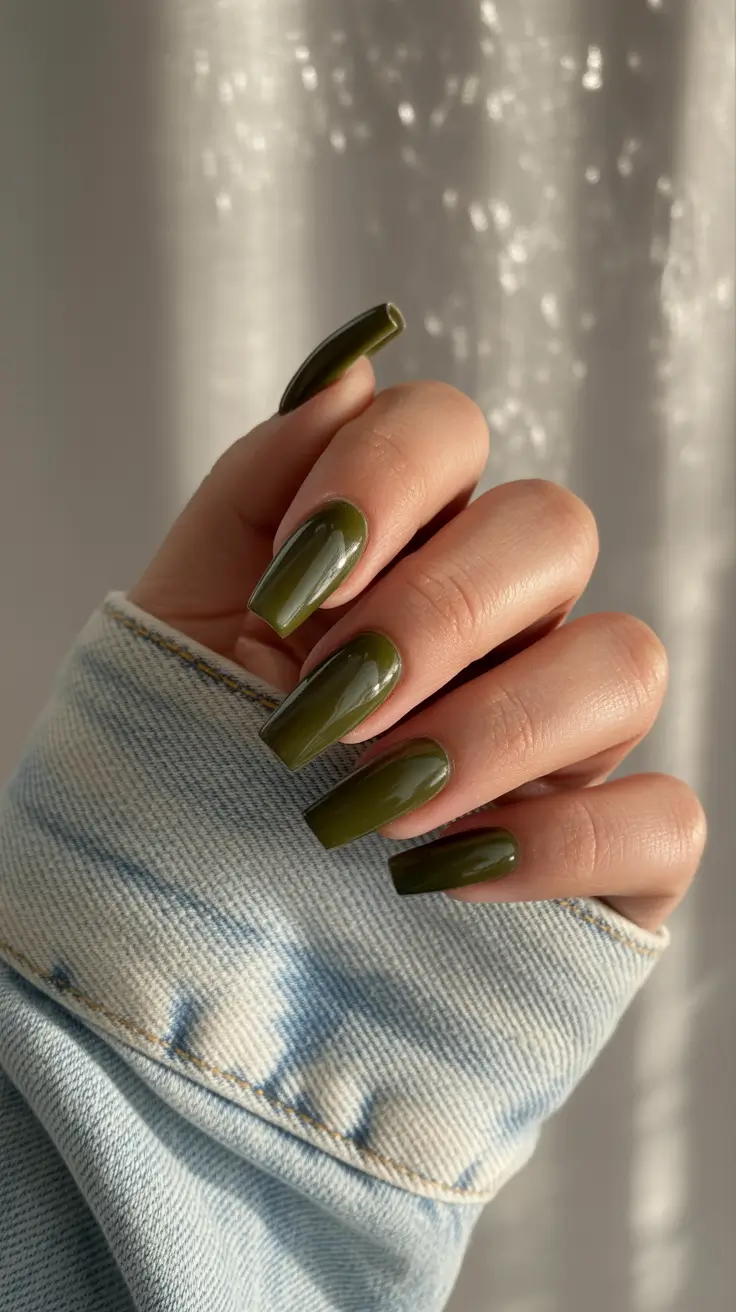 simple winter nails square Olive Velvet
