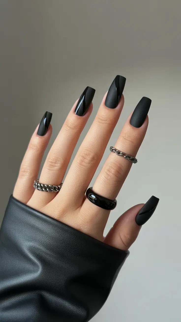 simple winter nails 2026 square Black Satin Chic