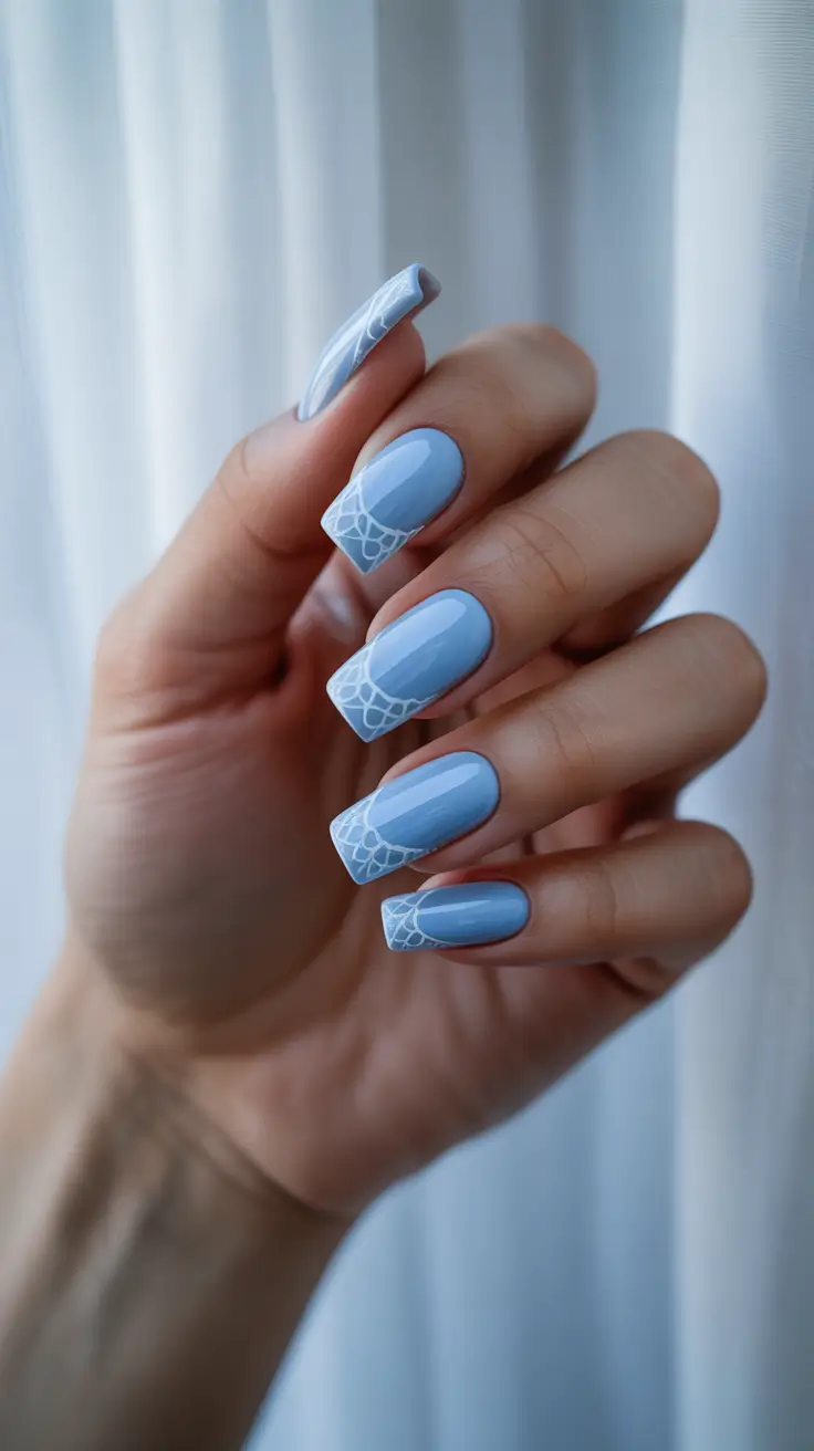 simple winter nails blue Powder Blue Lace