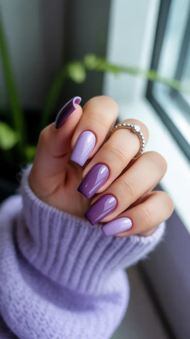 simple winter nails 2026 square Lavender Gradient Calm