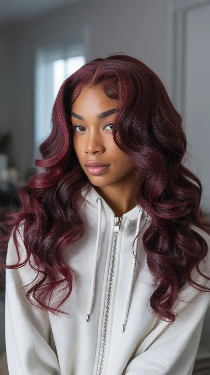 winter-hairstyles-for-black-women-color-Burgundy-Waves