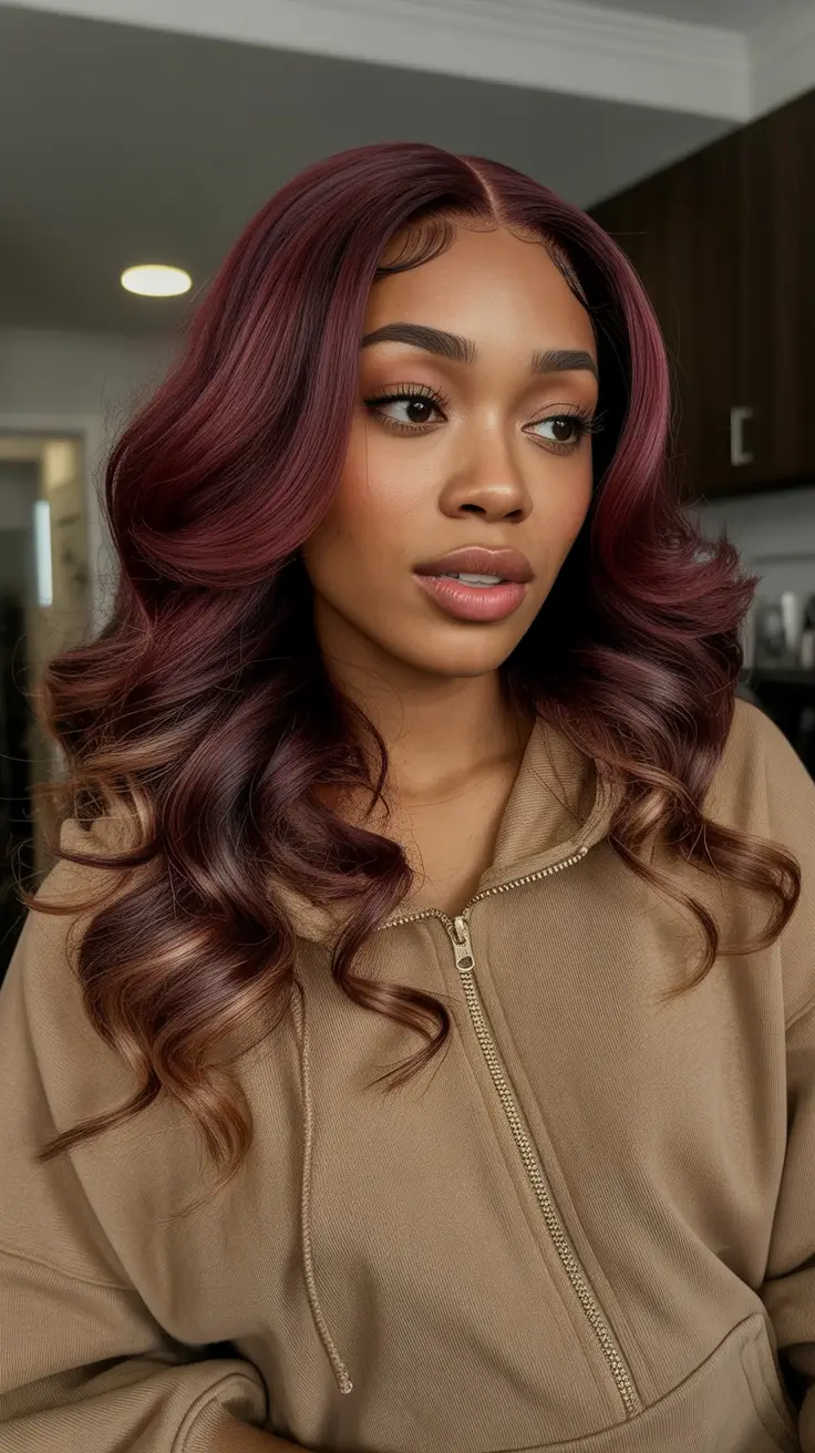 cute winter hair colors black women Velvet Berry Curls