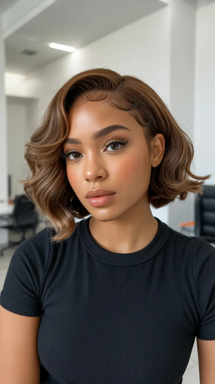 winter hair colors for black women short Bronzed Short Glam