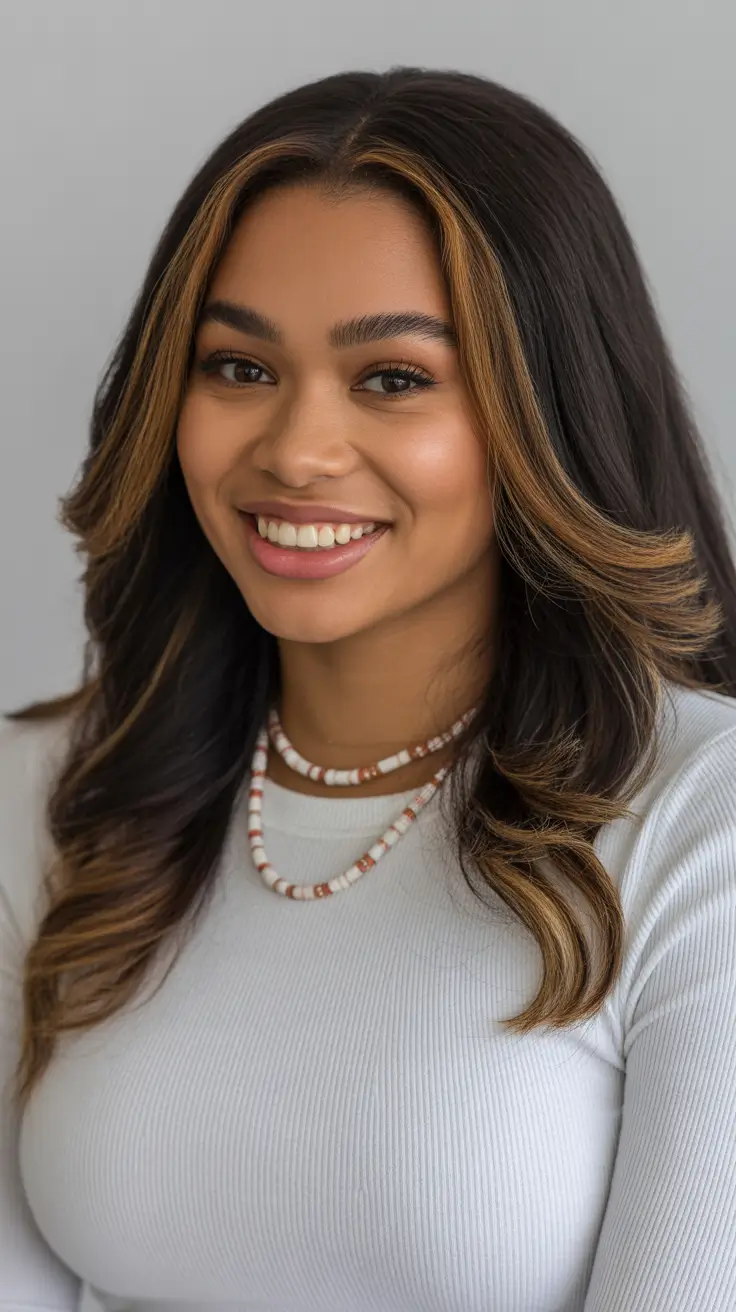 winter hair colors for dark skin black women Honey Ribbon Layers