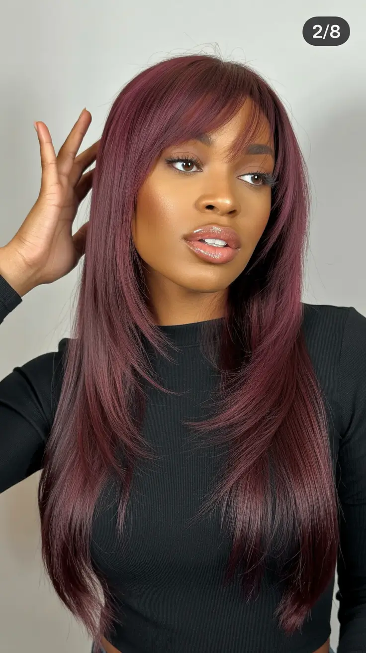 winter colors to dye your hair black women Mulled Wine Sleek Layers