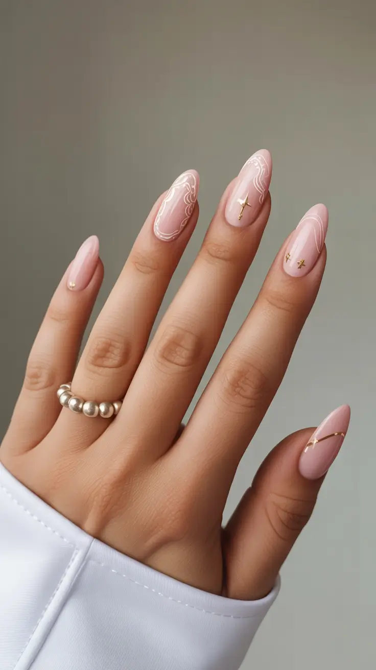 Trendy Pink Winter Nails 2025–2026 Golden Whisper Lines