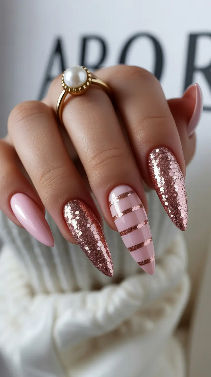Trendy Pink Winter Nails 2025–2026 Rose Gold Party Sparkle