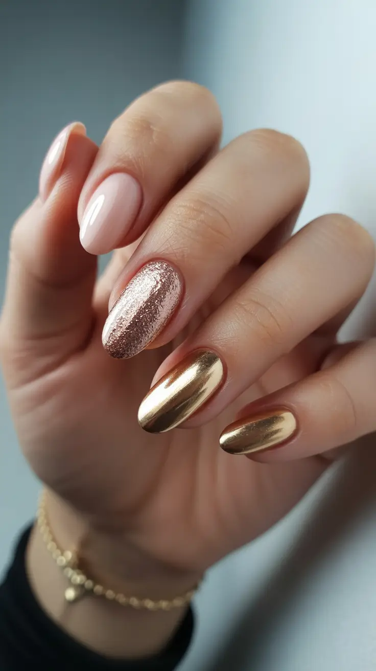 trendy winter nail colors 2025 2026 Golden Rose Glow