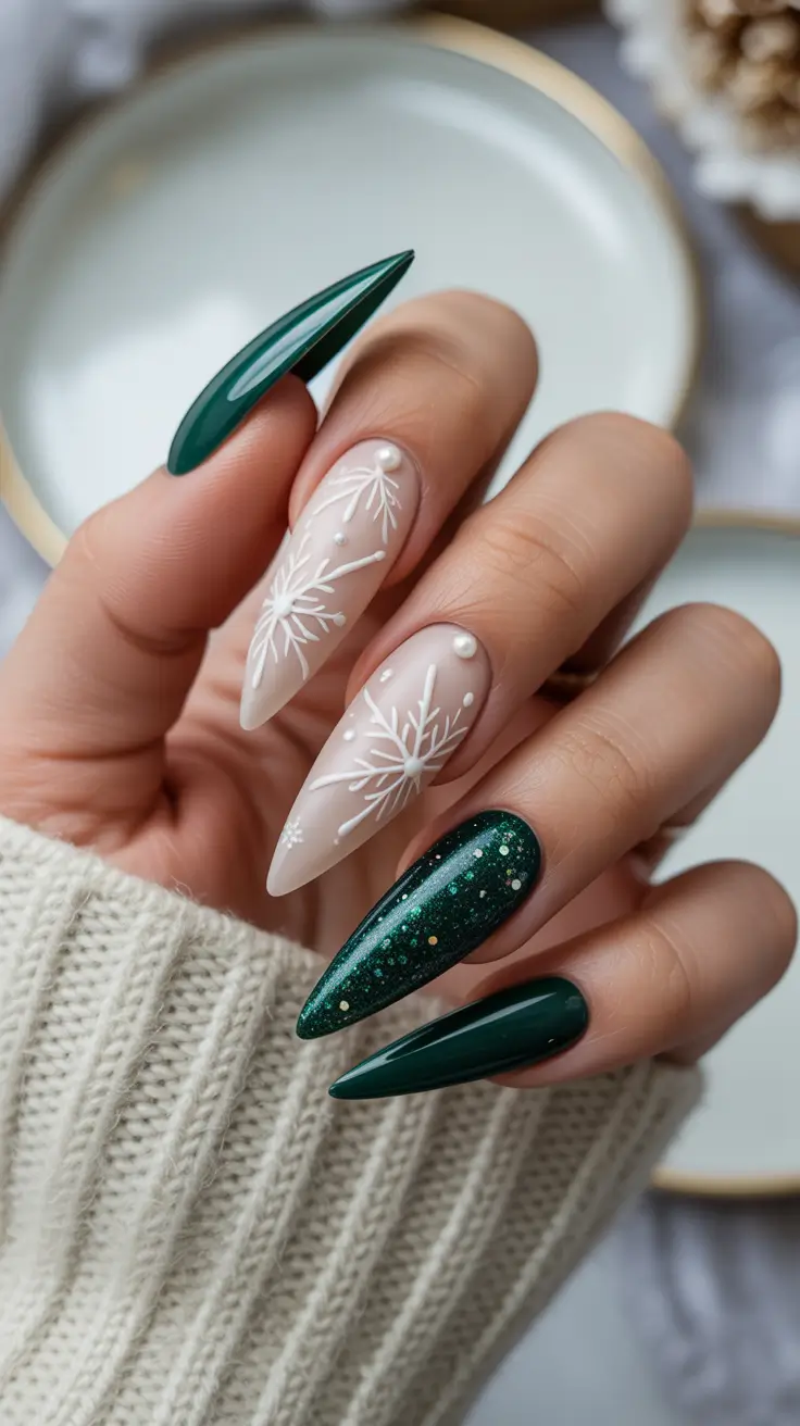 trendy winter nail colors 2025 2026 Snowflake Elegance