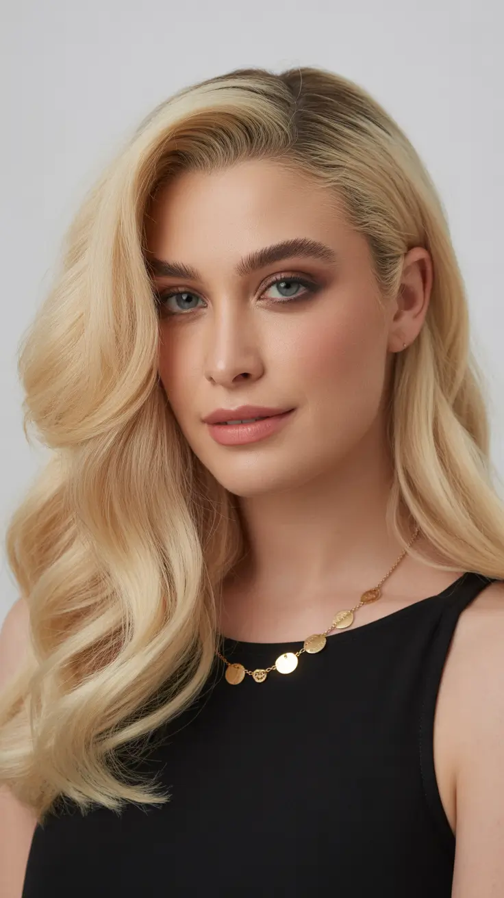 winter formal hairstyles 2025-2026 Golden Hollywood Blonde Waves