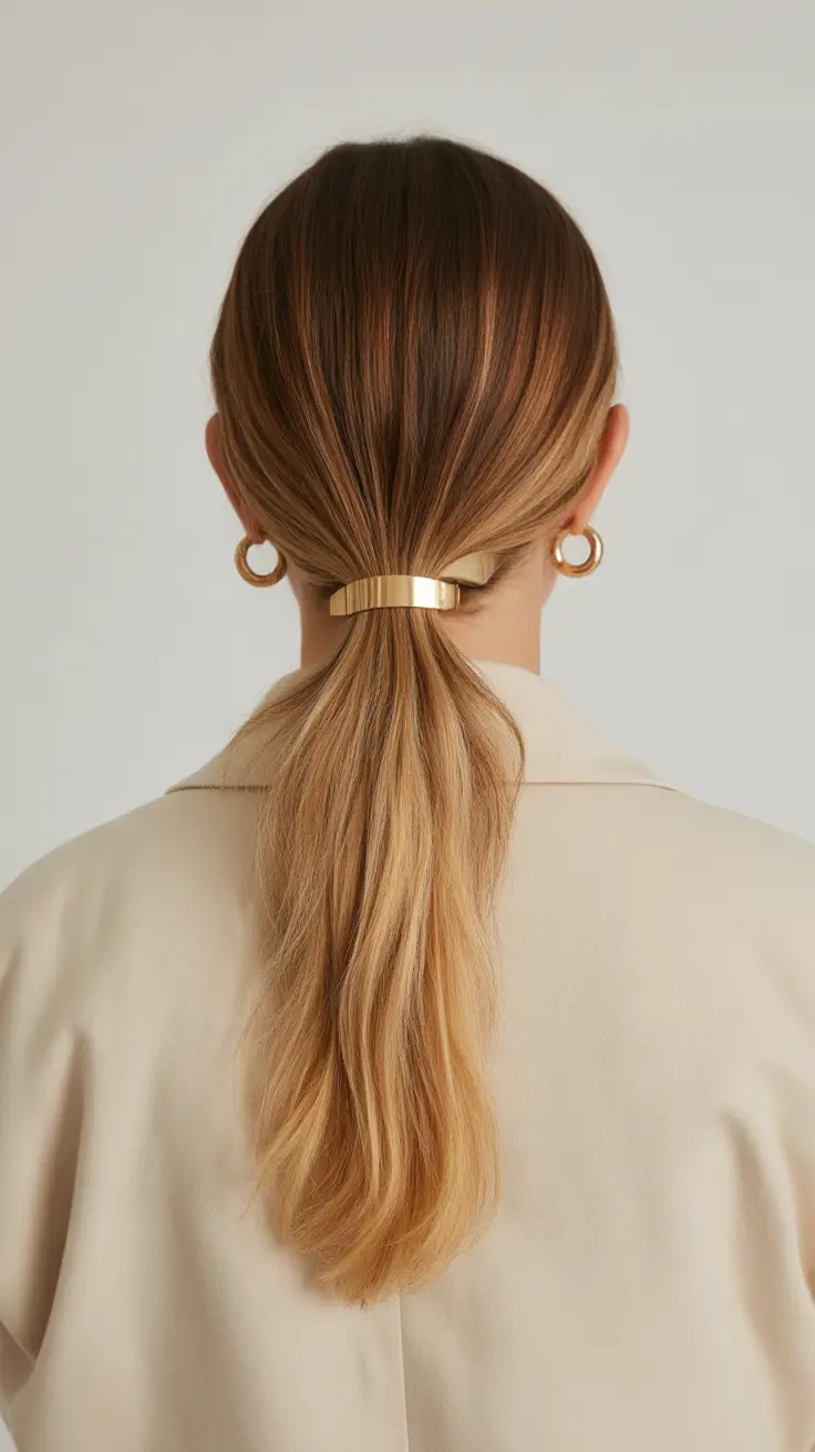 winter formal hairstyles 2025-2026 Low Ponytail With Gold Barrette