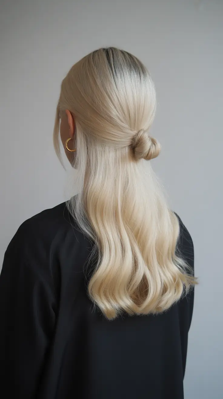 winter formal hairstyles 2025-2026 Half-Up Blonde Twist With Waves