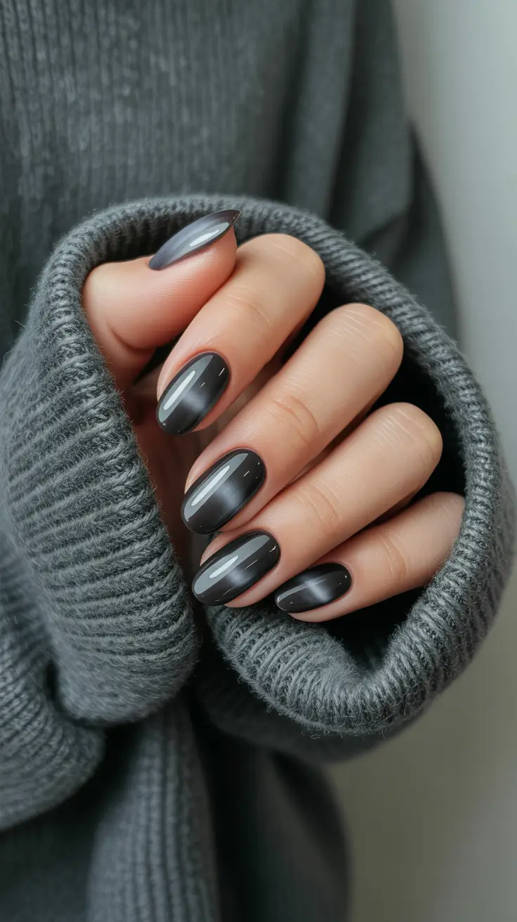 Winter Gel Nails 2025-2026 Smoky Grey Cat-Eye Magic