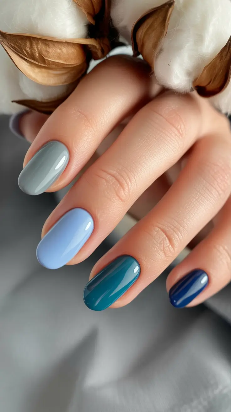 Winter Gel Nails 2025-2026 Shades of Blue Gradient
