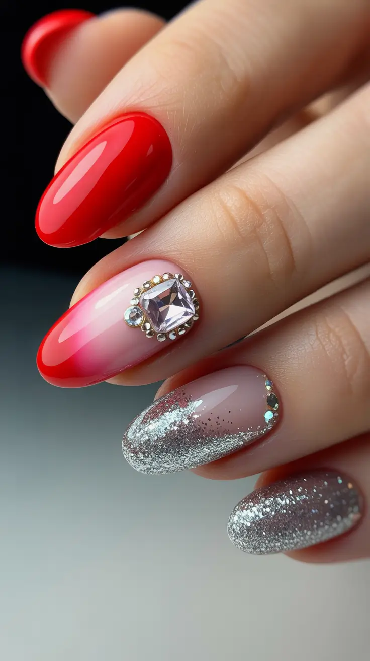 Winter Gel Nails 2025-2026 Red Royalty Silver Frost
