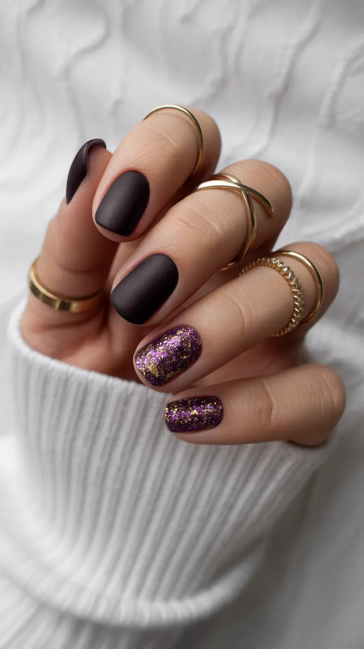 Winter Gel Nails 2025-2026 Velvet Plum Glitter Drama