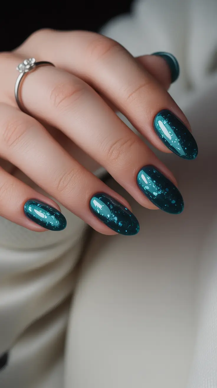 Winter Gel Nails 2025-2026 Arctic Teal Sparkle