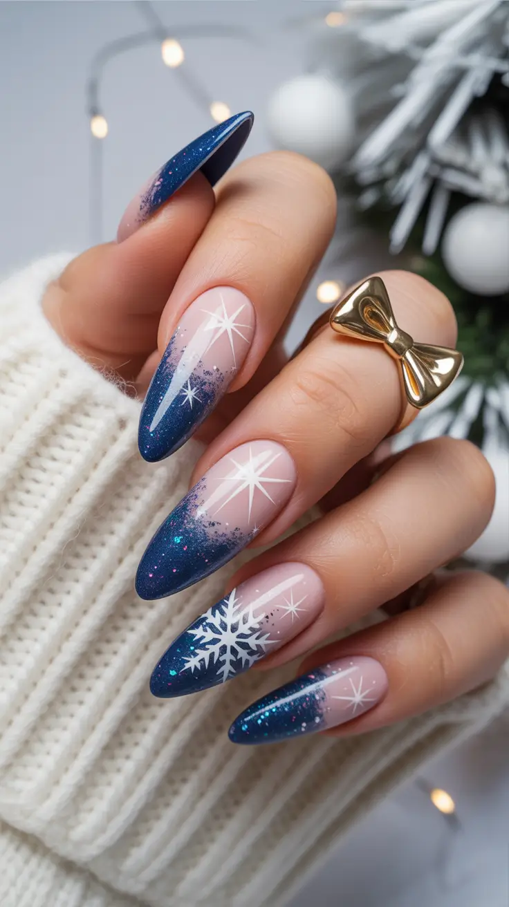 Winter Gel Nails 2025-2026 Midnight Sky Sparkle