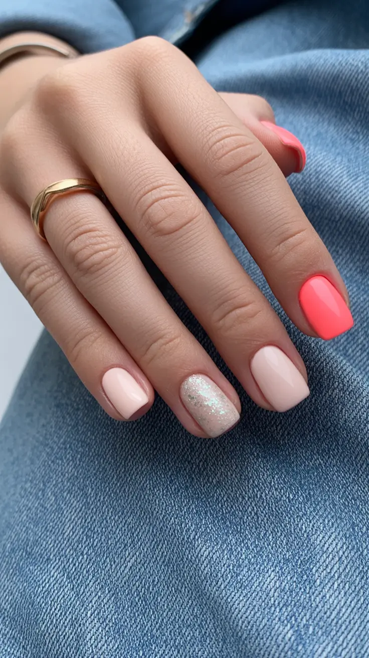 Winter Gel Nails 2025-2026 Soft Neutrals Coral Accent