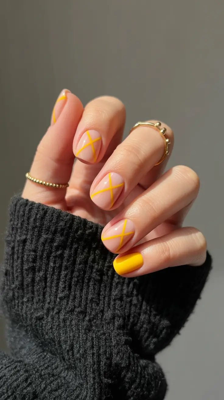 Winter Gel Nails 2025-2026 Golden Lines Minimalist Design