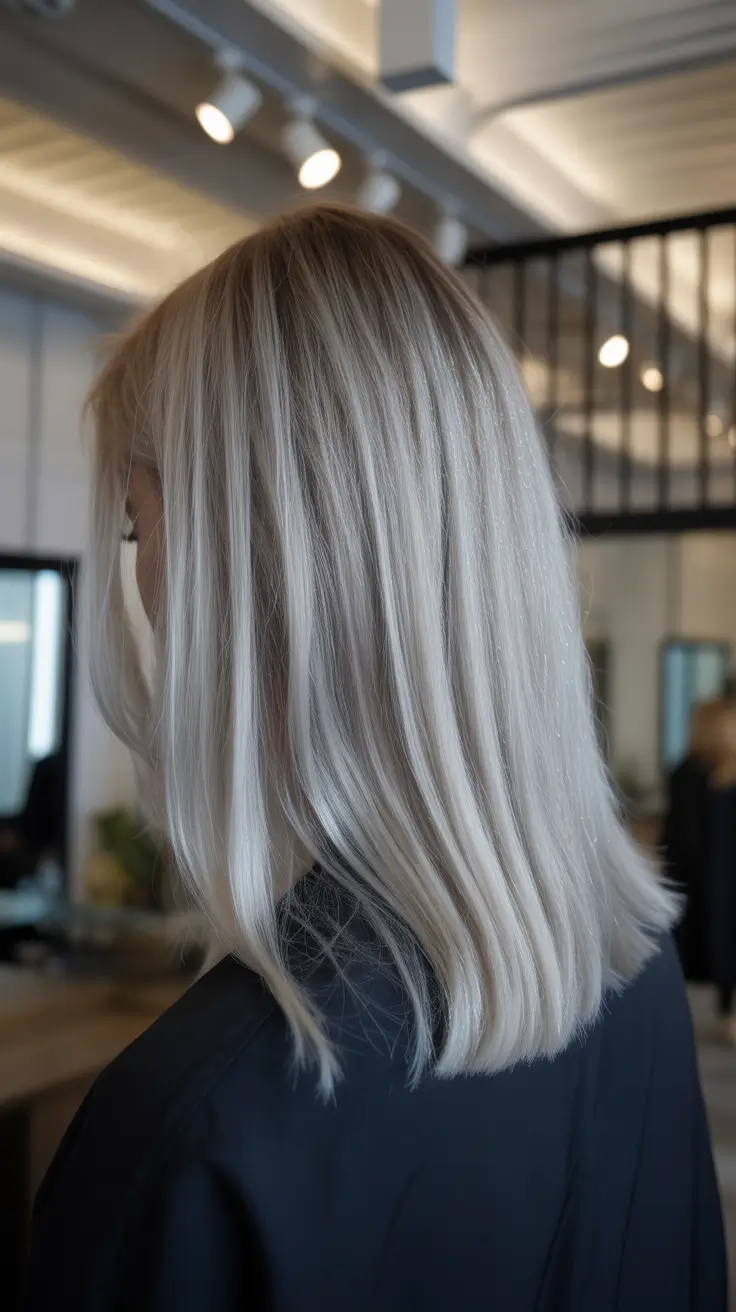 winter hair color balayage ombre Crystal Ash Blonde Bob