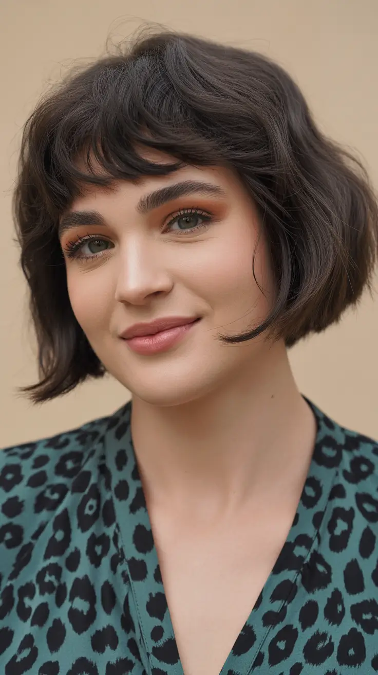 winter haircuts for round faces Soft Textured Bob with Airy Bangs