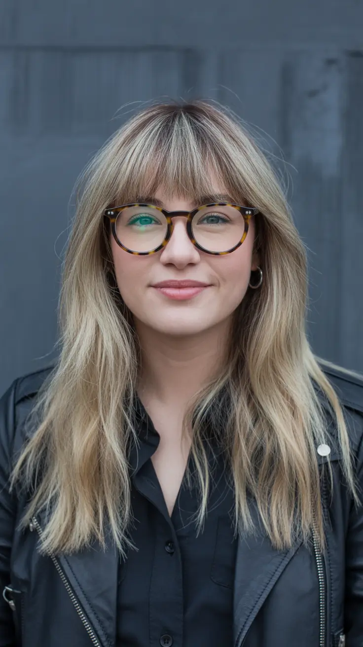 winter haircuts long round faces Long Layered Blonde with Curtain Bangs