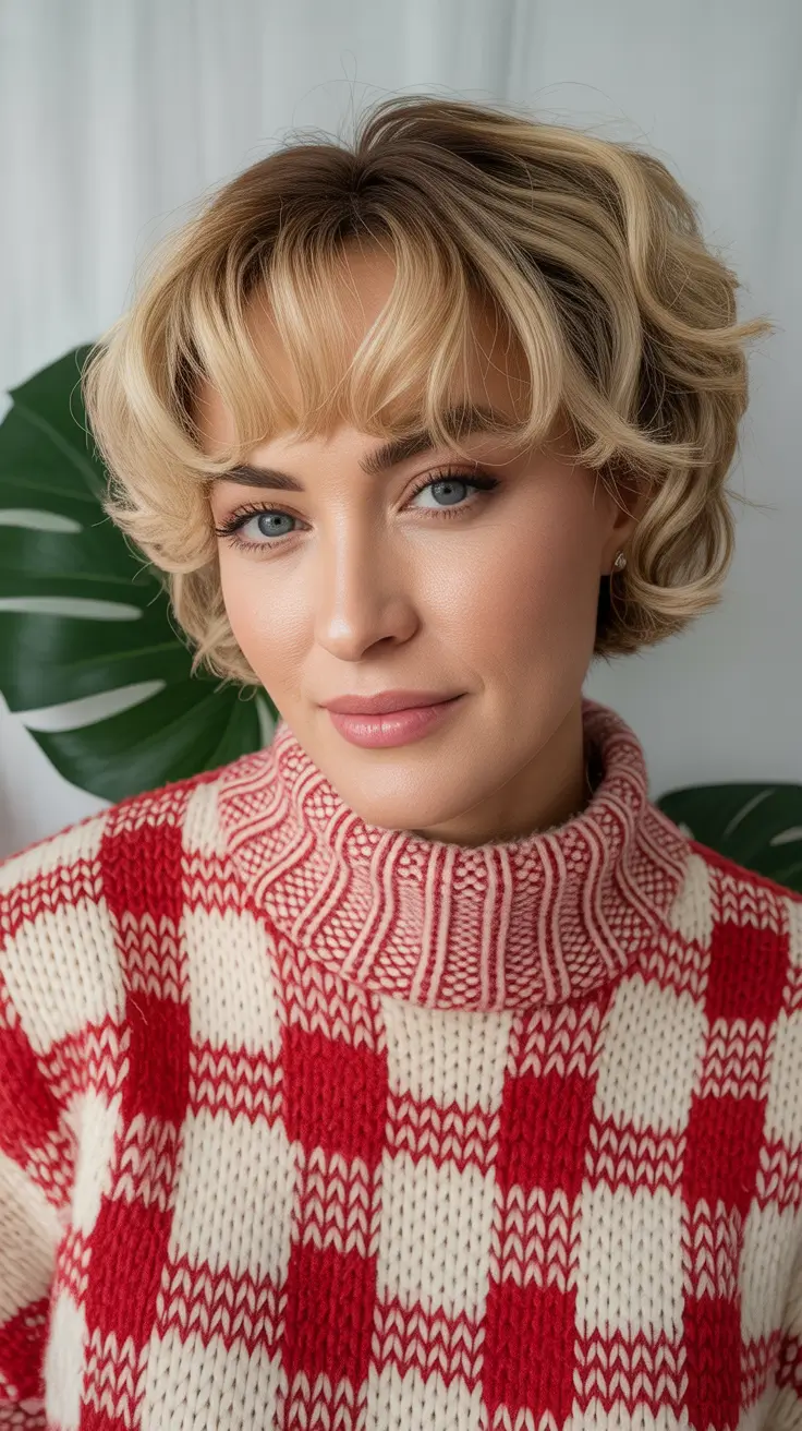 winter haircuts medium round faces Blonde Textured Bob with Curled Bangs