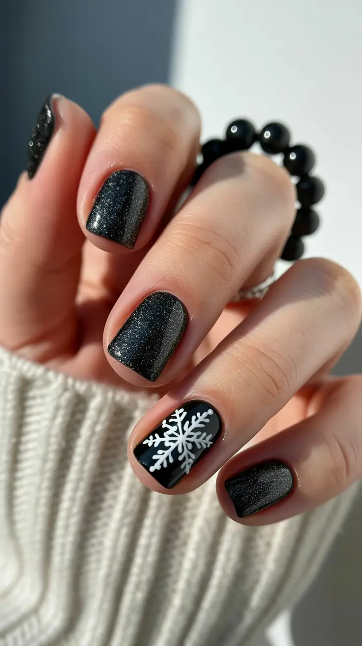Winter Nail Art Inspo 2025-2026 Midnight Snowflake