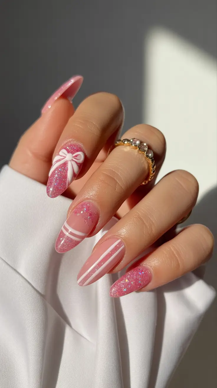 Winter Nail Art Inspo 2025-2026 Pink Gift Glam