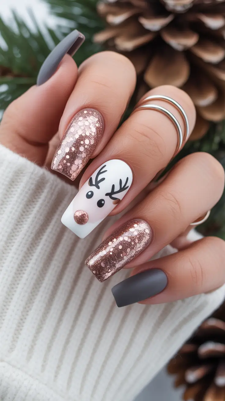 Winter Nail Art Inspo 2025-2026 Reindeer Spark