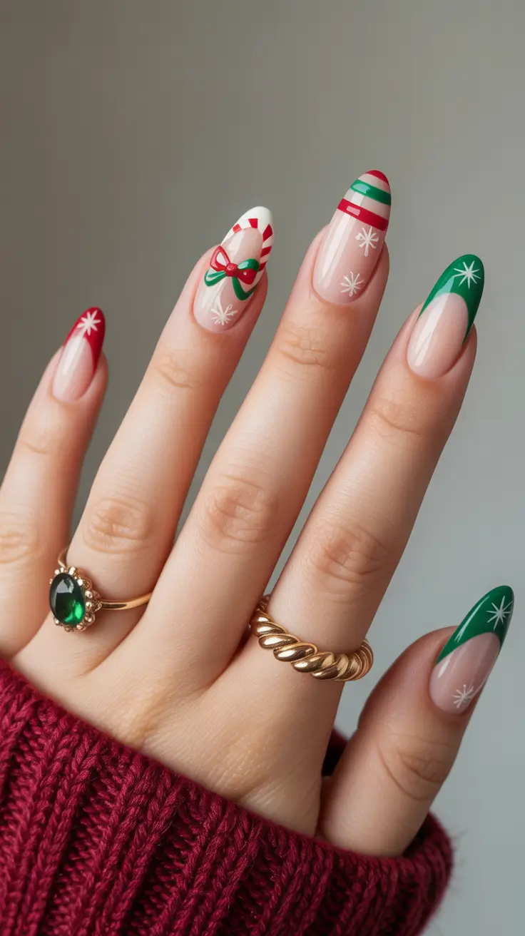Winter Nail Designs 2025 Playful Candy Cane Elegance