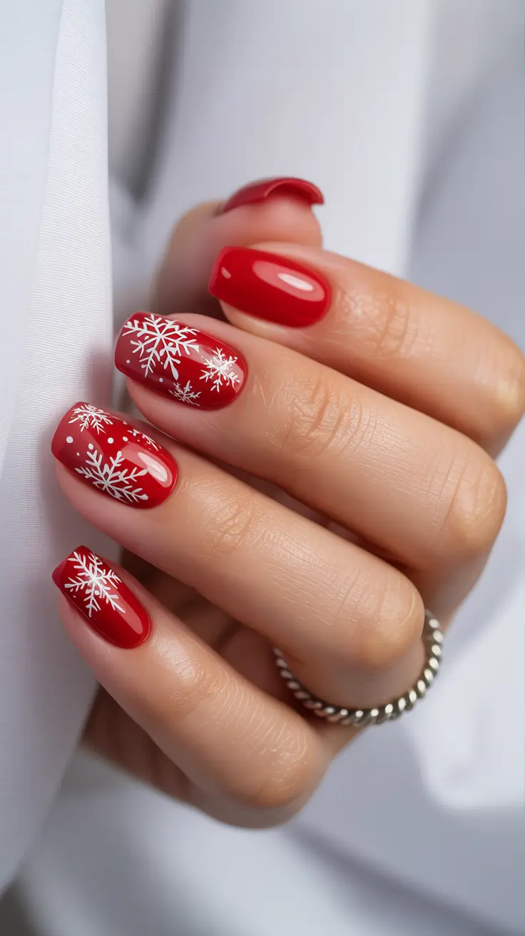 Winter Nail Designs 2025 Crimson Snowflakes