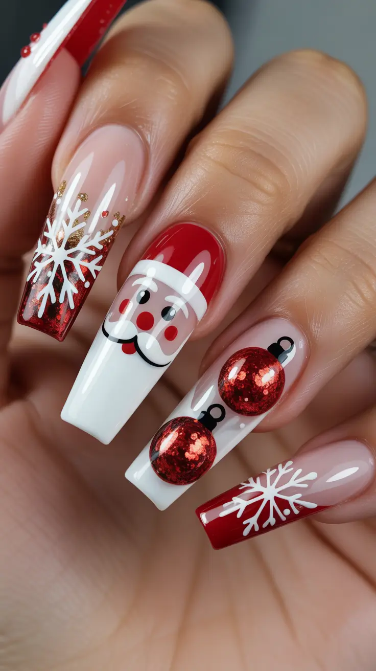 Winter Nail Designs 2025 Santa & Ornaments Extravaganza