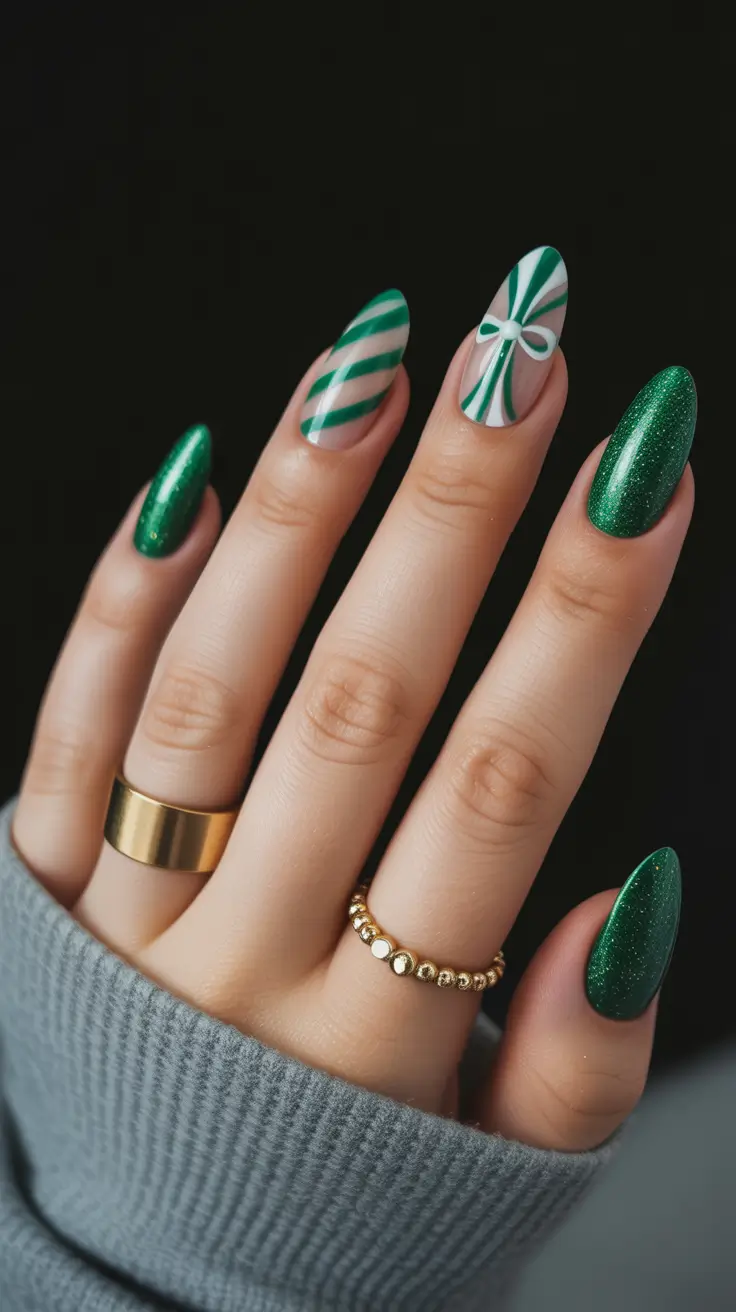 Winter Nail Designs 2025 Emerald Candy Stripes