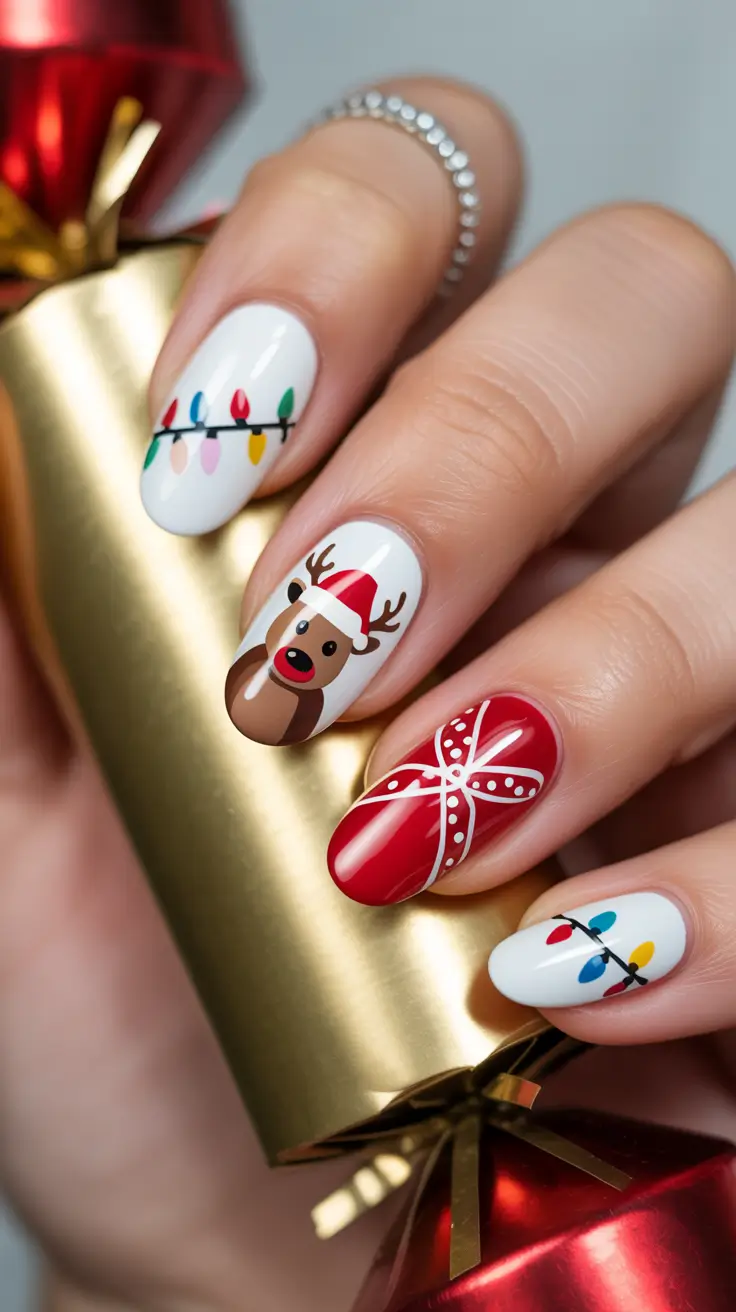 Winter Nail Designs 2025 Reindeer & Lights Play