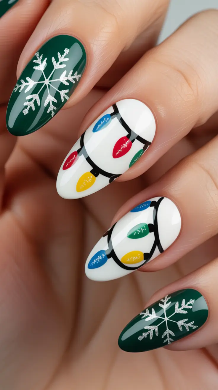 Winter Nail Designs 2025 Evergreen Sparkle with Holiday Lights